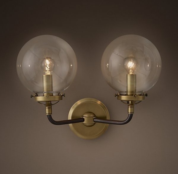 Бра Bistro Globe Clear Glass Double Sconce Brass  в Ульяновске | Loft Concept 