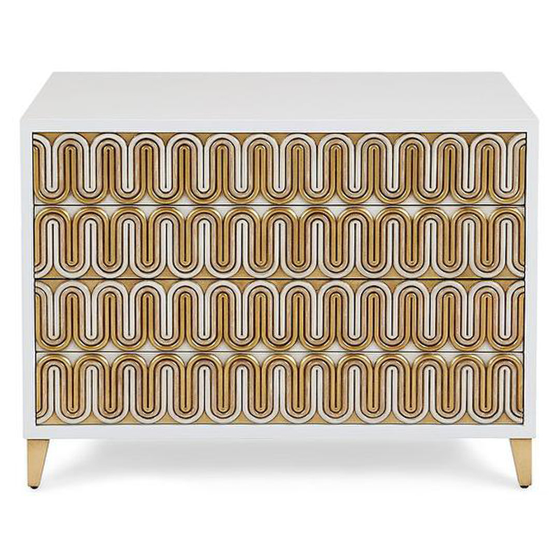 Комод Park Avenue Brass Wave Pattern Chest of Drawers Белый Золотой в Ульяновске | Loft Concept 