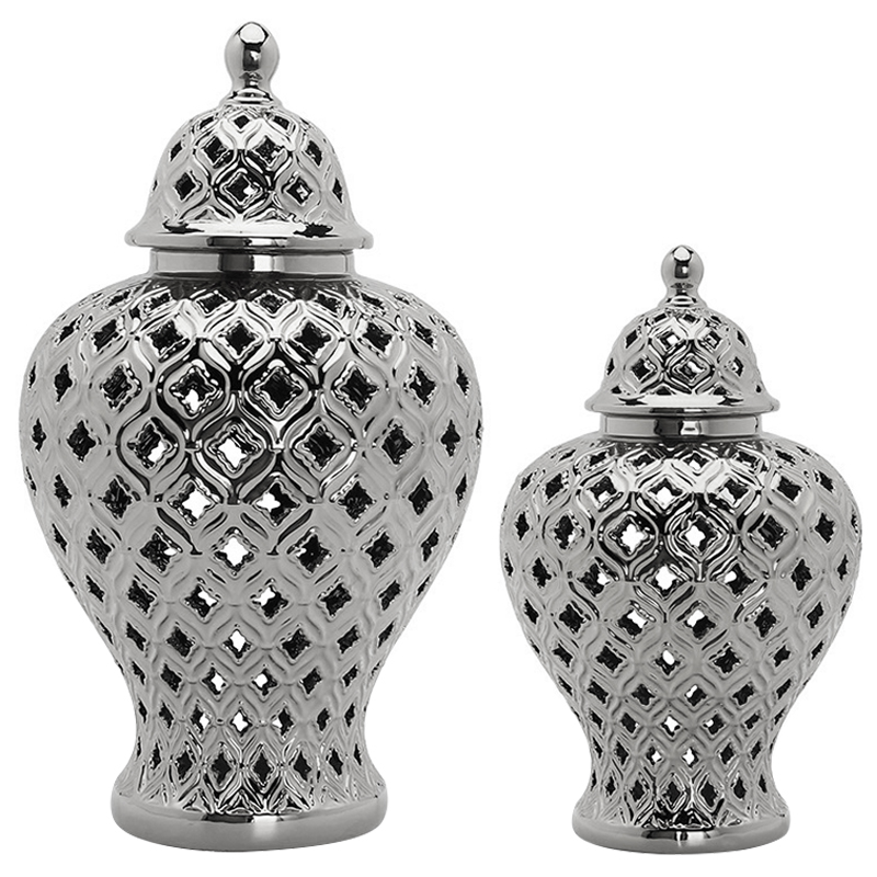 Ваза с крышкой Ceramic Silver Carving Vase Серебряный в Ульяновске | Loft Concept 