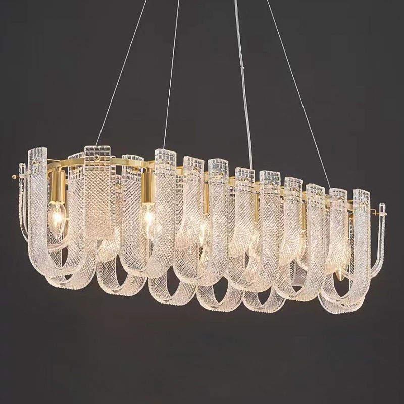 Линейная Люстра Prudence Textured Glass Chandelier A Золотой Прозрачное Стекло в Ульяновске | Loft Concept 