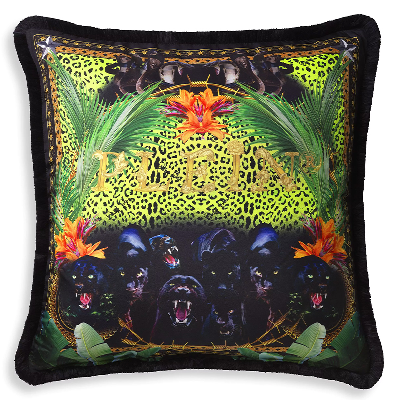 Подушка Philipp Plein Cushion Silk Jungle 70 x 70 Черный Мульти в Ульяновске | Loft Concept 