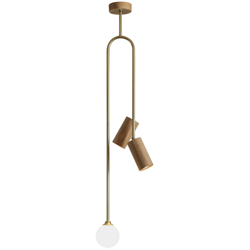 Потолочный светильник Ando Wooden Metal Brass Light 3 плафона Древесина Коричневый Латунь в Ульяновске | Loft Concept 