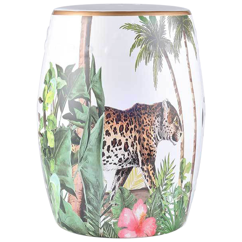 Керамический табурет Leopard Tropical Animal Ceramic Stool White Белый Зеленый Коричневый в Ульяновске | Loft Concept 