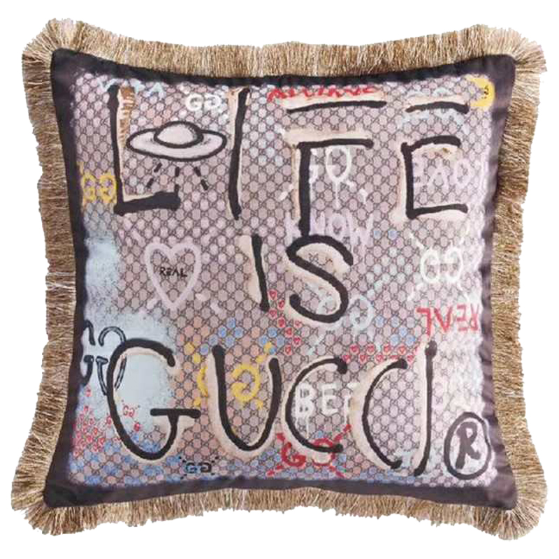 Декоративная подушка Cтиль Gucci Life is Gucci Коричневый Мульти в Ульяновске | Loft Concept 