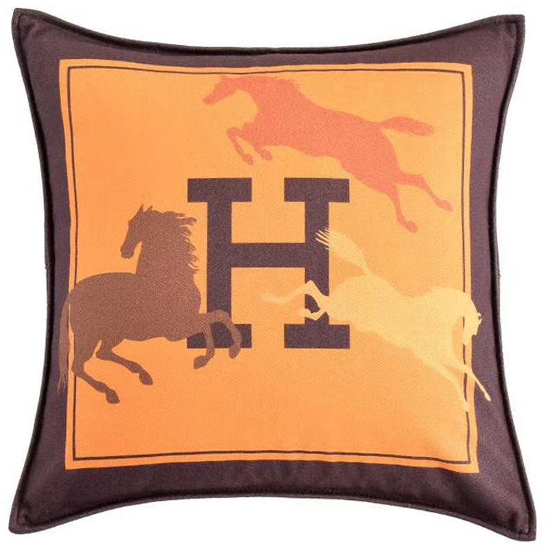 Декоративная подушка Hermes Horse 45 Желтый Коричневый Оранжевый в Ульяновске | Loft Concept 