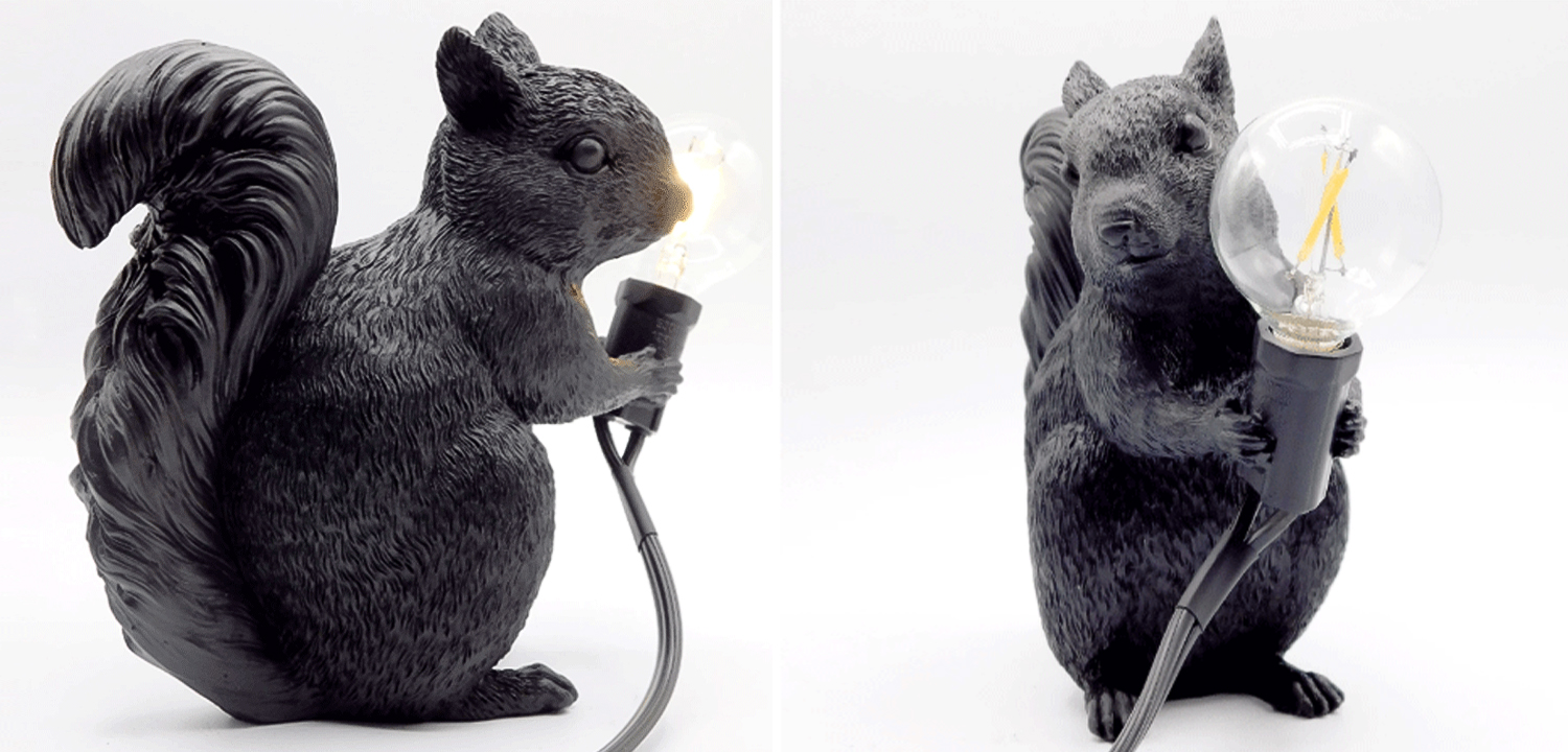 Настольная лампа белка Black Squirrel Lamp - фото