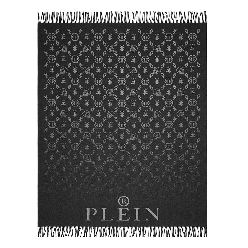 Плед Philipp Plein Plaid Cashmere Monogram Черный Серый в Ульяновске | Loft Concept 