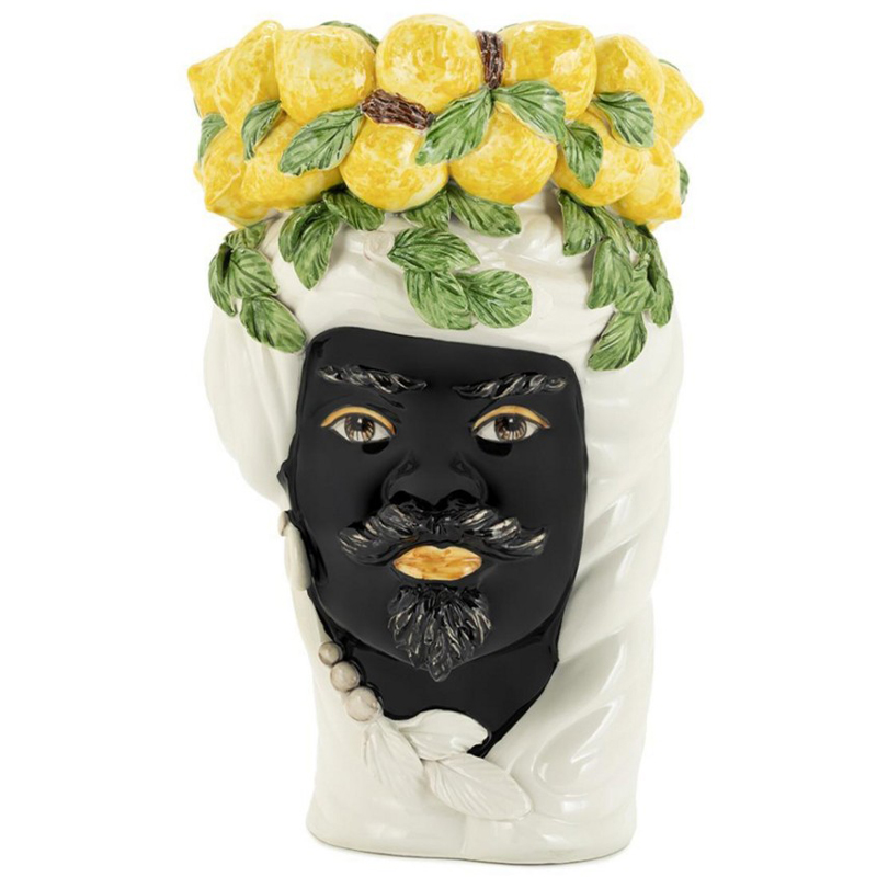 Ваза Vase Lemon Head Man White Белый Черный Желтый Зеленый в Ульяновске | Loft Concept 