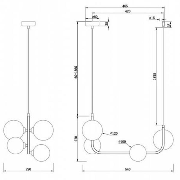 Люстра Marcan 4 Ball Chandelier Black Line в Ульяновске