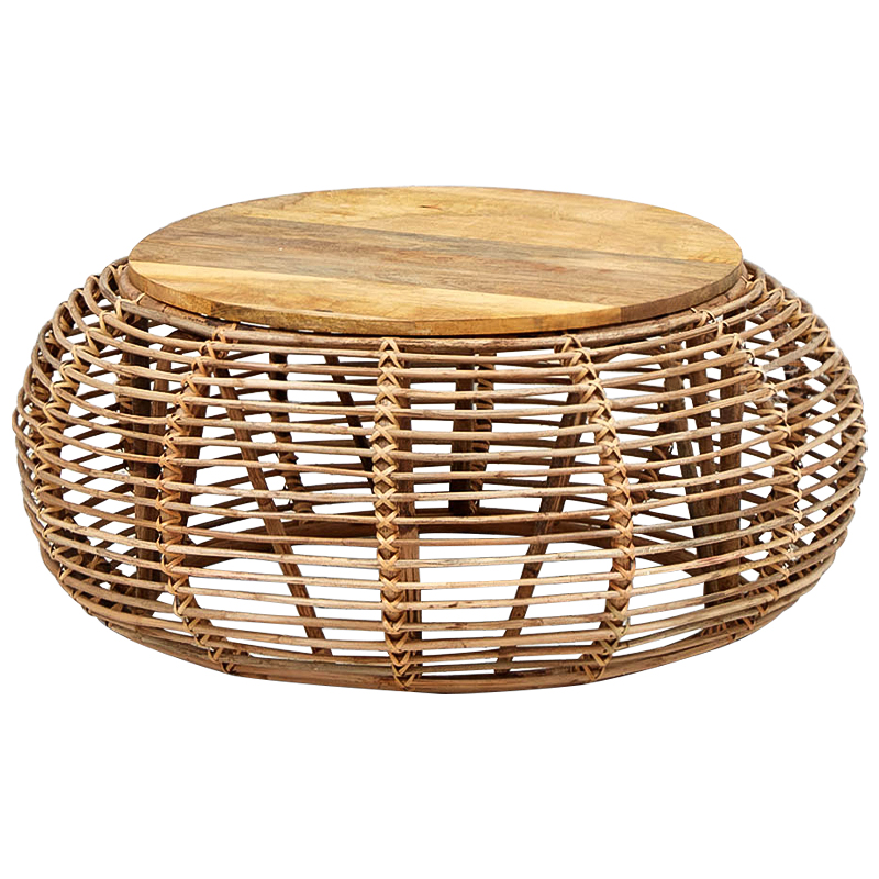 Плетеный кофейный стол с деревянной столешницей Wicker Wood Coffee Table Древесина в Ульяновске | Loft Concept 