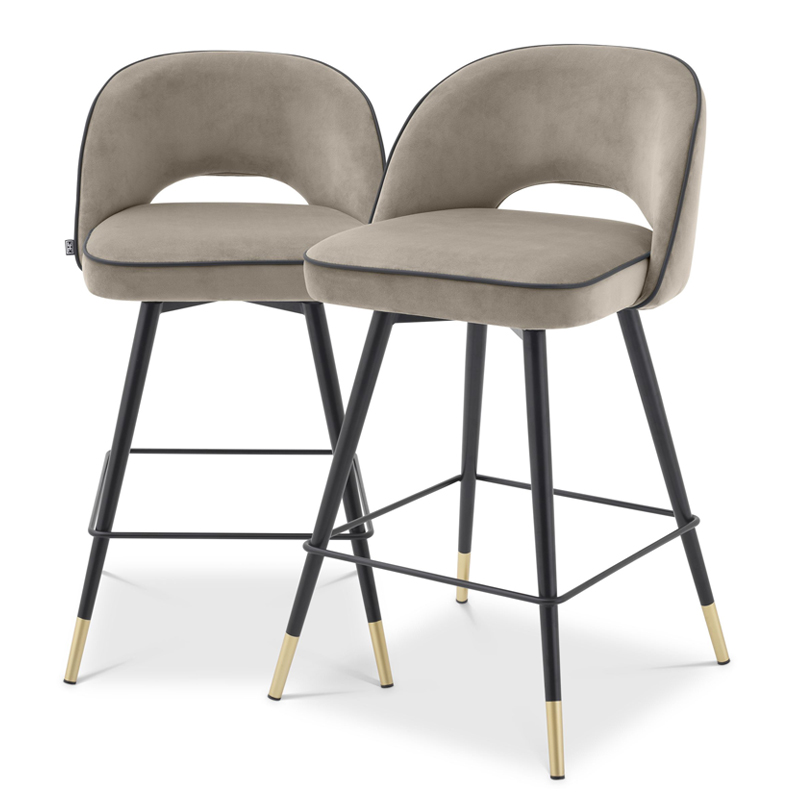 Комплект полубарных стульев Eichholtz Counter Stool Cliff set of 2 greige Бежево-серый Черный Латунь в Ульяновске | Loft Concept 