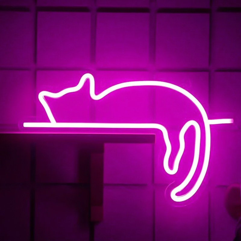 Неоновая настенная лампа Sleeping Kitten Neon Wall Lamp Розовый в Ульяновске | Loft Concept 