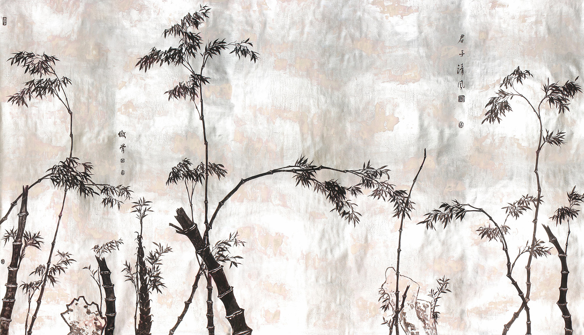 Обои ручная роспись Bamboo Quicksilver on Tarnished Silver gilded paper Обои ручная роспись Bamboo Quicksilver on Tarnished Silver gilded paper - постер Loft-Concept в Ульяновске