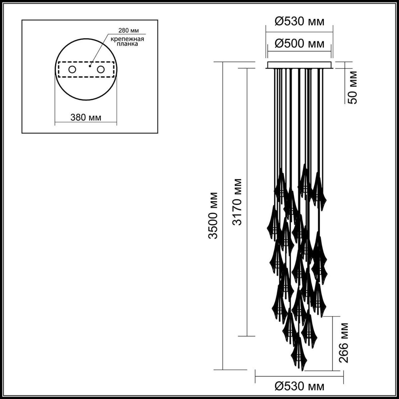 Люстра каскадная с 24-мя рельефными прозрачными плафонами в форме лепестков Glass Pod  в Ульяновске