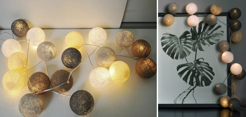 Гирлянда хлопковые фонарики Сotton Ball Sand-Grey - Loft-Concept в Ульяновске