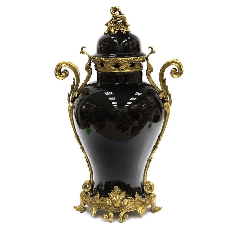 Большая ваза Selenia Black Vase Bronze Patterns Черный Бронза в Ульяновске | Loft Concept 