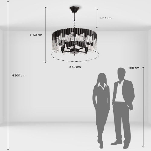 Люстра круглая из матового черного металла с подвесками из прозрачных стеклянных трубок Noir Tubes в Ульяновске