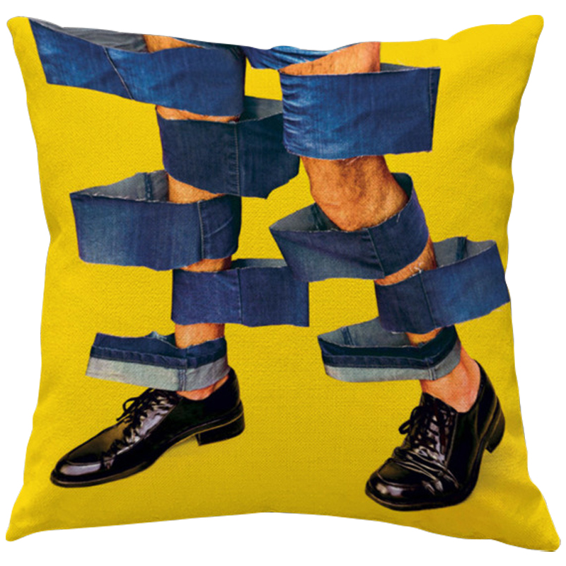 Декоративная подушка Seletti Cushion Jeans Желтый Синий Черный в Ульяновске | Loft Concept 