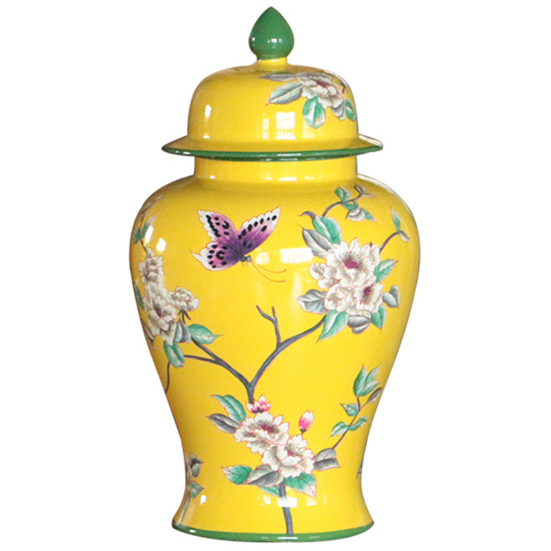 Ваза с крышкой Porcelain Yellow Garden Vase Желтый Зеленый в Ульяновске | Loft Concept 