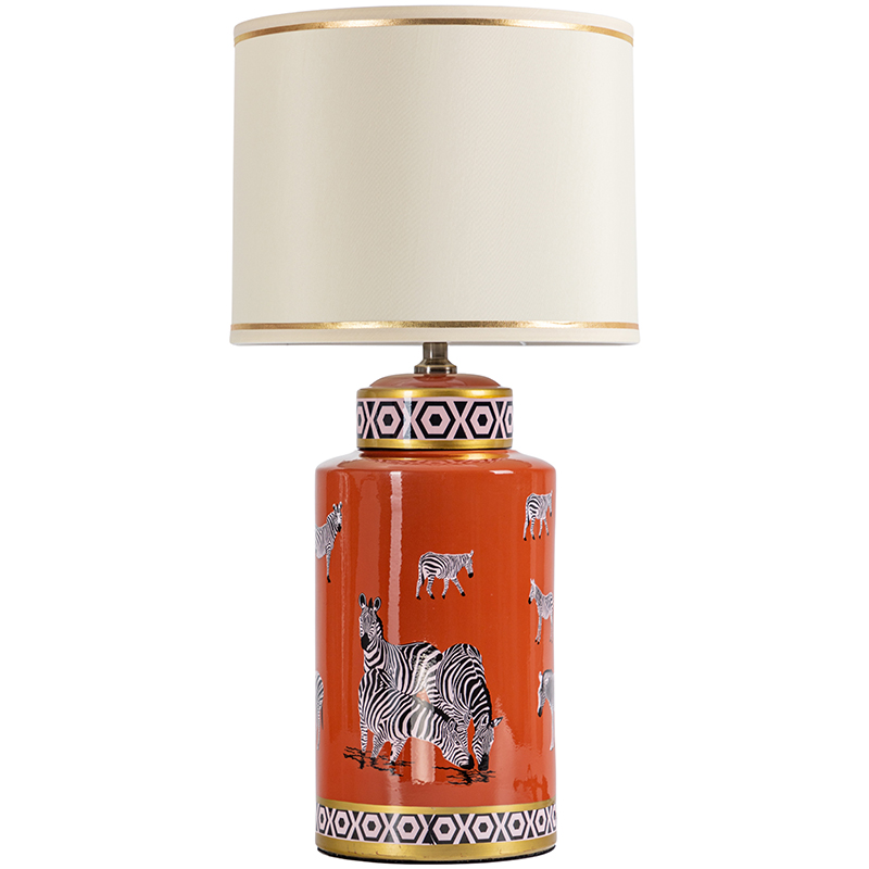 Настольная лампа Zebra Orange Lampshade Оранжевый Черно-белый Бежевый Золотой в Ульяновске | Loft Concept 