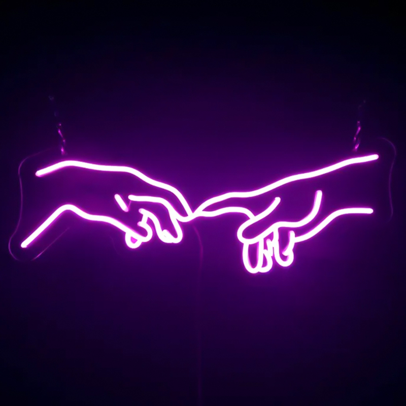 Неоновая настенная лампа Creation of Adam Hands Neon Wall Lamp Фиолетовый в Ульяновске | Loft Concept 