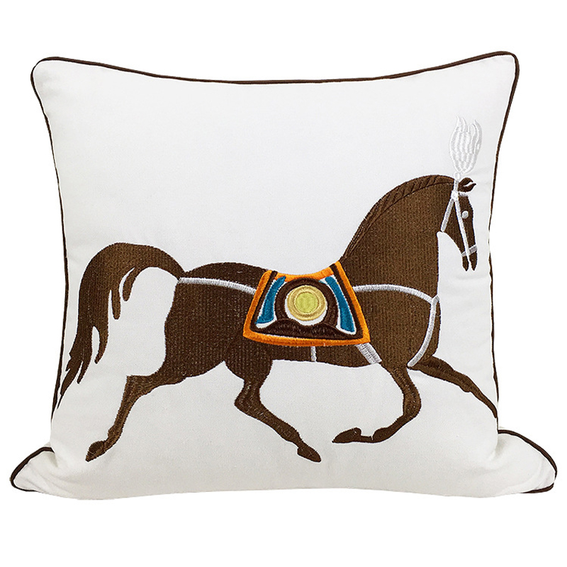 Декоративная подушка Hermes Horse Pillow Белый Коричневый Мульти в Ульяновске | Loft Concept 