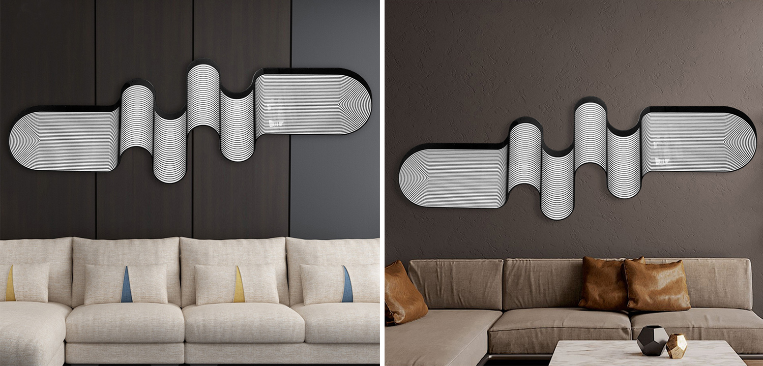 Арт-объект на стену черно-белые волны - фото