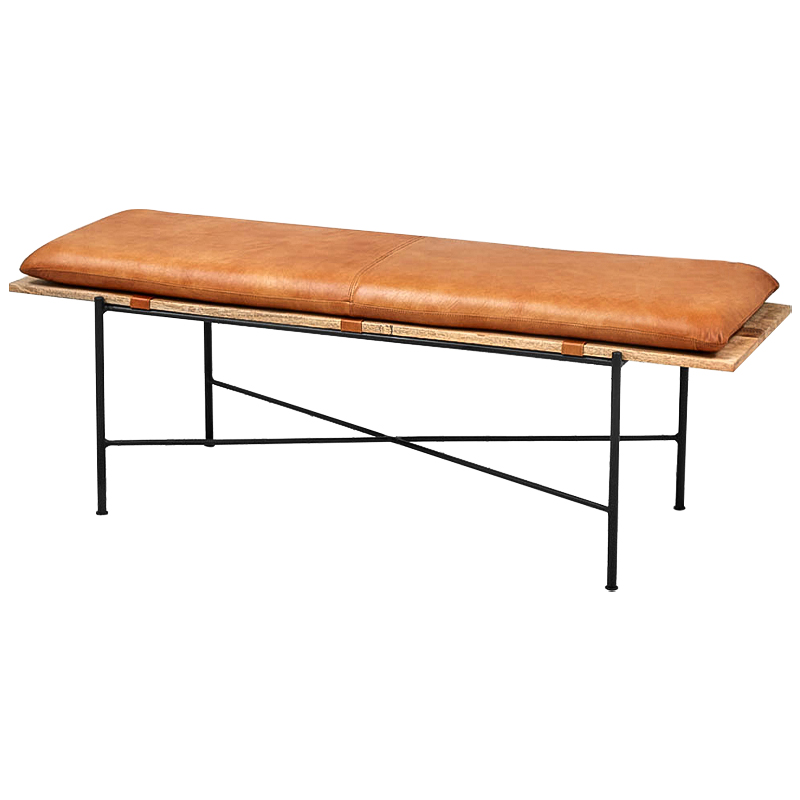 Банкетка Leather Metal Wood Bench Карамель Древесина Черный в Ульяновске | Loft Concept 