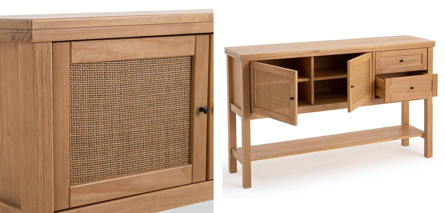 Комод-консоль в скандинавском стиле Niels Wicker с 2-мя ящиками и 2-мя плетеными дверцами - фото №1