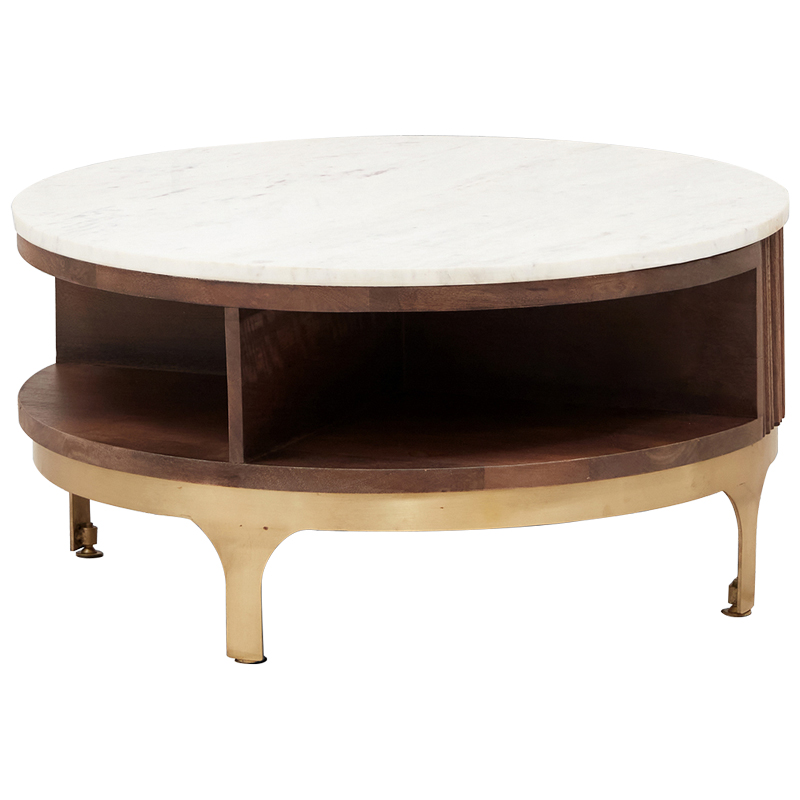 Круглый кофейный стол Sadie Round Coffee Table Белый Коричневый Латунь в Ульяновске | Loft Concept 