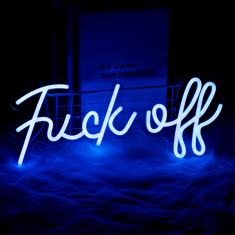 Неоновая настенная лампа Fuck Off Neon Wall Lamp Синий Синий в Ульяновске | Loft Concept 