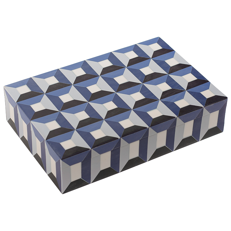 Шкатулка Squares Blue Bone Inlay Box Синий Белый Черный в Ульяновске | Loft Concept 