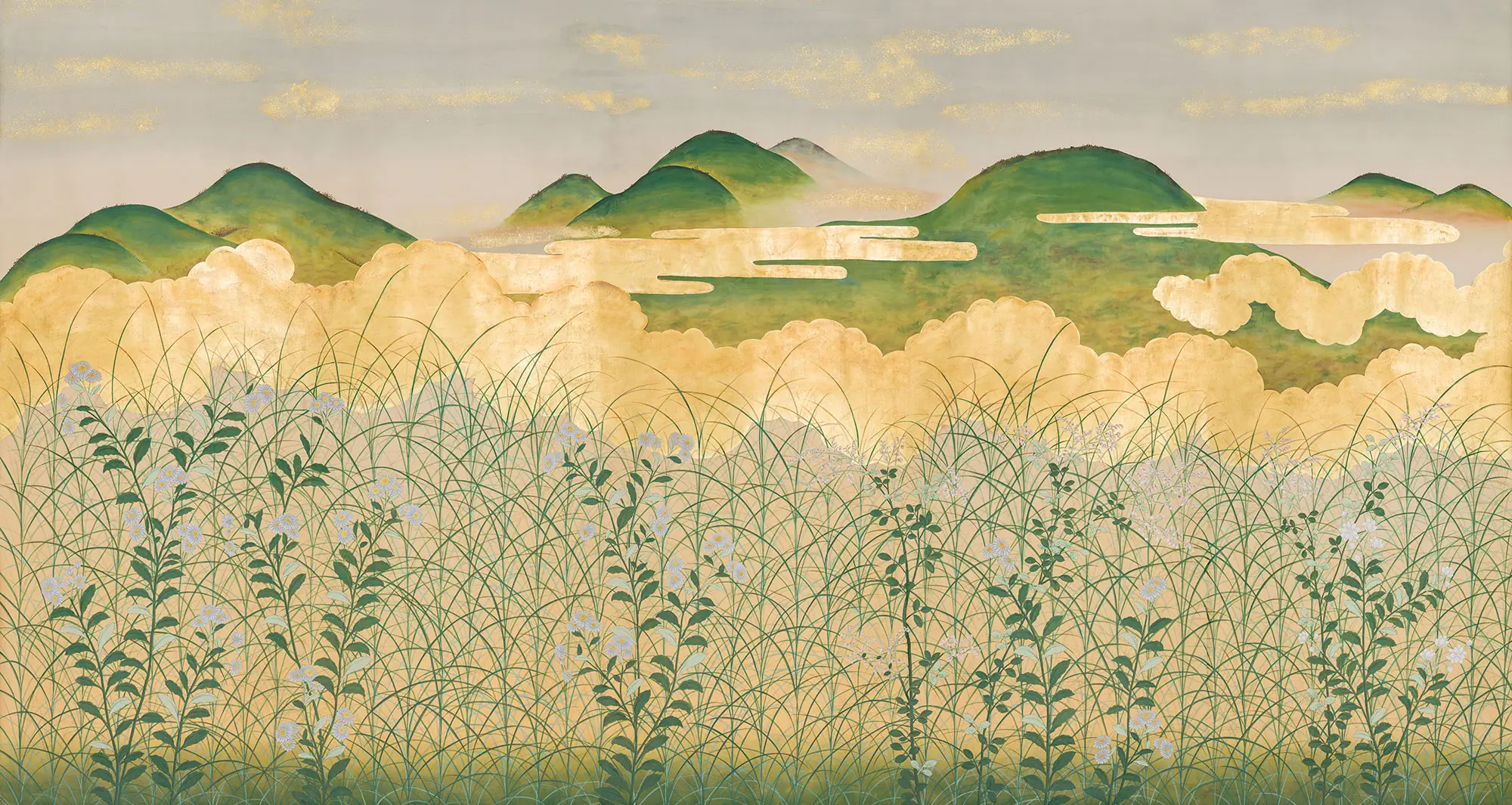Обои ручная роспись The Plain of Musashi Original colourway on painted Xuan paper with gold ombre Обои ручная роспись The Plain of Musashi Original colourway on painted Xuan paper with gold ombre - постер Loft-Concept в Ульяновске