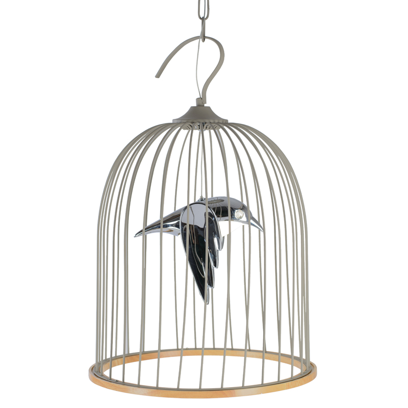 Подвесной светильник Bird in Cage Pendant Серый Хром Древесина в Ульяновске | Loft Concept 