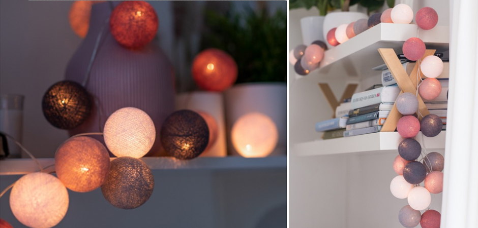 Гирлянда хлопковые фонарики Сotton Ball Dirty Rose - Loft-Concept в Ульяновске