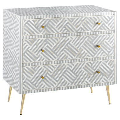 Комод инкрустация костью Gray Indian Bone Inlay 3 drawer Серый Белый Серый в Ульяновске | Loft Concept 