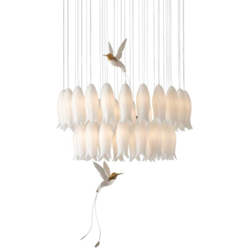 Люстра c Птичками Колибри Sagarti Pendant lamp ALBA Flowers & Birds Белый Золотой в Ульяновске | Loft Concept 