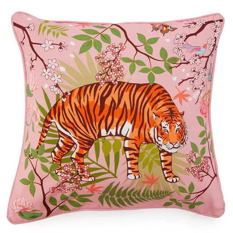 Декоративная подушка Tiger Pink Velvet Cushion Розовый Мульти в Ульяновске | Loft Concept 