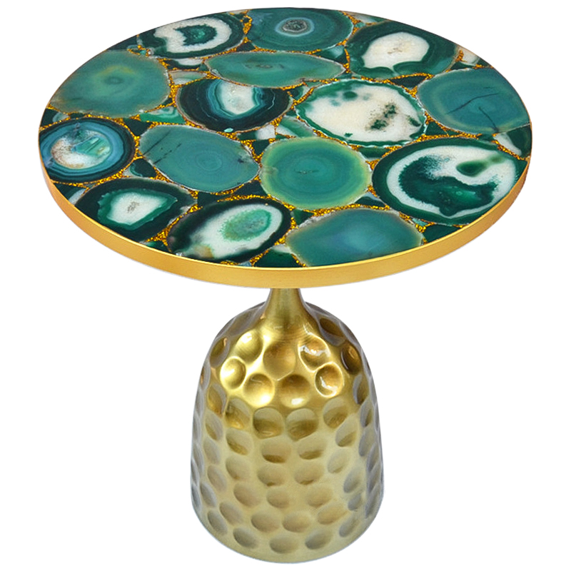 Приставной стол Cluster Surface Green Agate Side Table Зеленый Латунь Золотой в Ульяновске | Loft Concept 