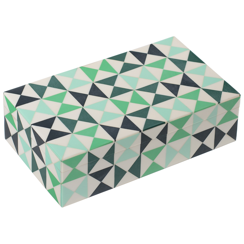 Шкатулка Small Triangles Green Bone Inlay Box Зеленый Белый Мятный в Ульяновске | Loft Concept 