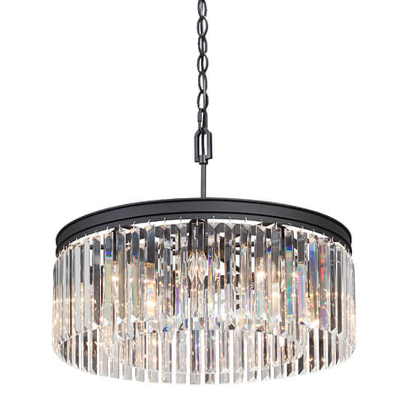 Люстра RH Rhys CLEAR GLASS Prism Round Chandelier прозрачное стекло 40 Черный матовый в Ульяновске | Loft Concept 