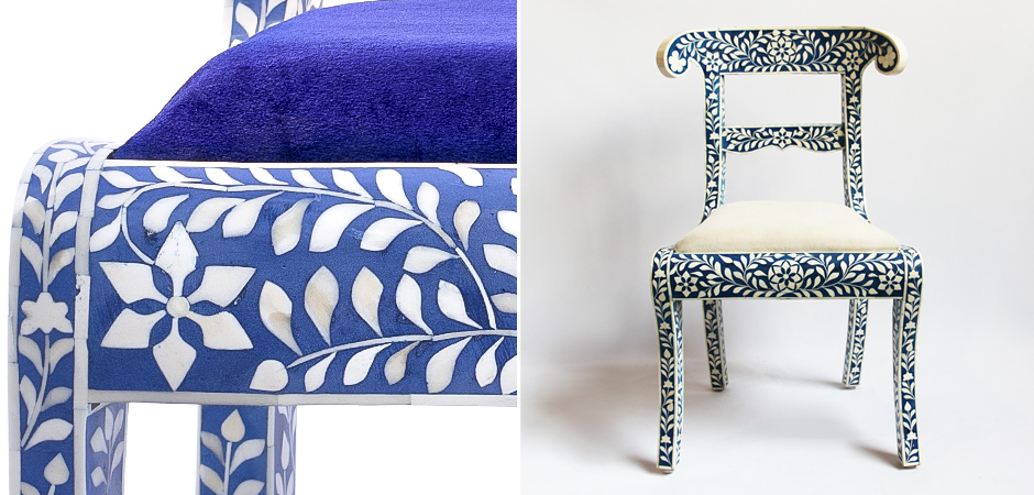 Стул инкрустация костью Bone Inlay Chairs синий - фото №2