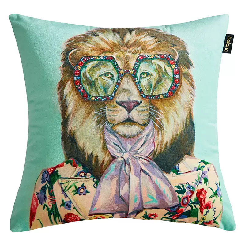 Декоративная подушка Стиль Gucci Leo Fashion Animals Cushion Mint Мятный Мульти в Ульяновске | Loft Concept 