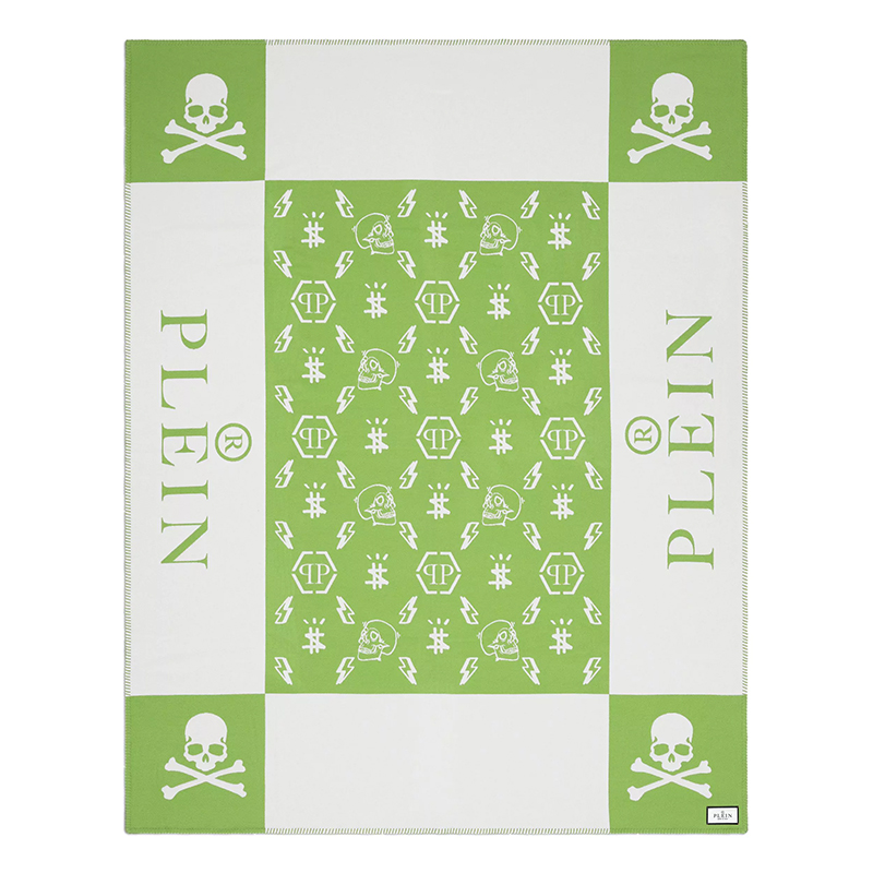 Плед Philipp Plein Plaid Cashmere Skul Green Зеленый Белый в Ульяновске | Loft Concept 