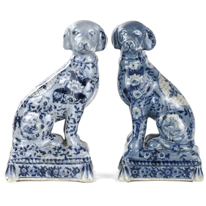 Статуэтки Oriental Blue & White Ornament Dogs набор из 2-х штук Белый Синий в Ульяновске | Loft Concept 