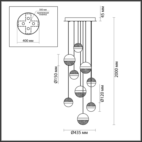 Люстра каскадная с 9-ю подвесами бронза и никель Peggy Futura lamp в Ульяновске