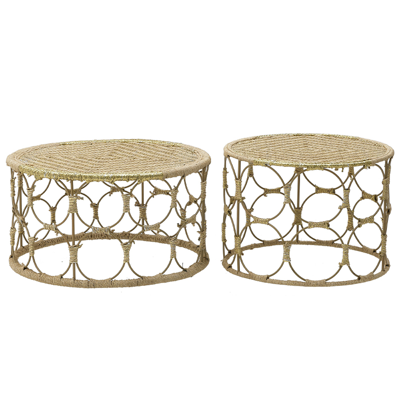 Комплект кофейных столиков Jute Metal Coffee Tables Золотой Бежевый в Ульяновске | Loft Concept 