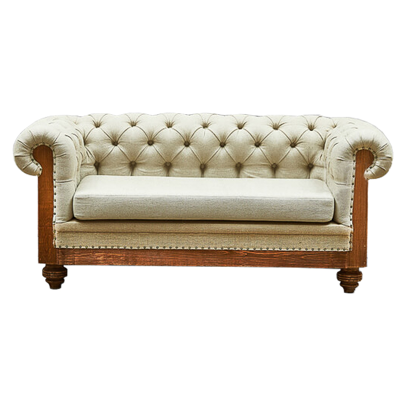 Диван Deconstructed Chesterfield Sofa double Ivory Linen ivory ( слоновая кость ) Коричневый в Ульяновске | Loft Concept 