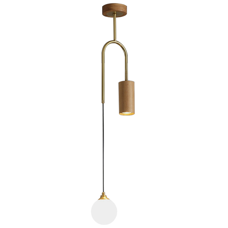 Потолочный светильник Ando Wooden Metal Brass Light 2 плафона Латунь Коричневый Древесина в Ульяновске | Loft Concept 