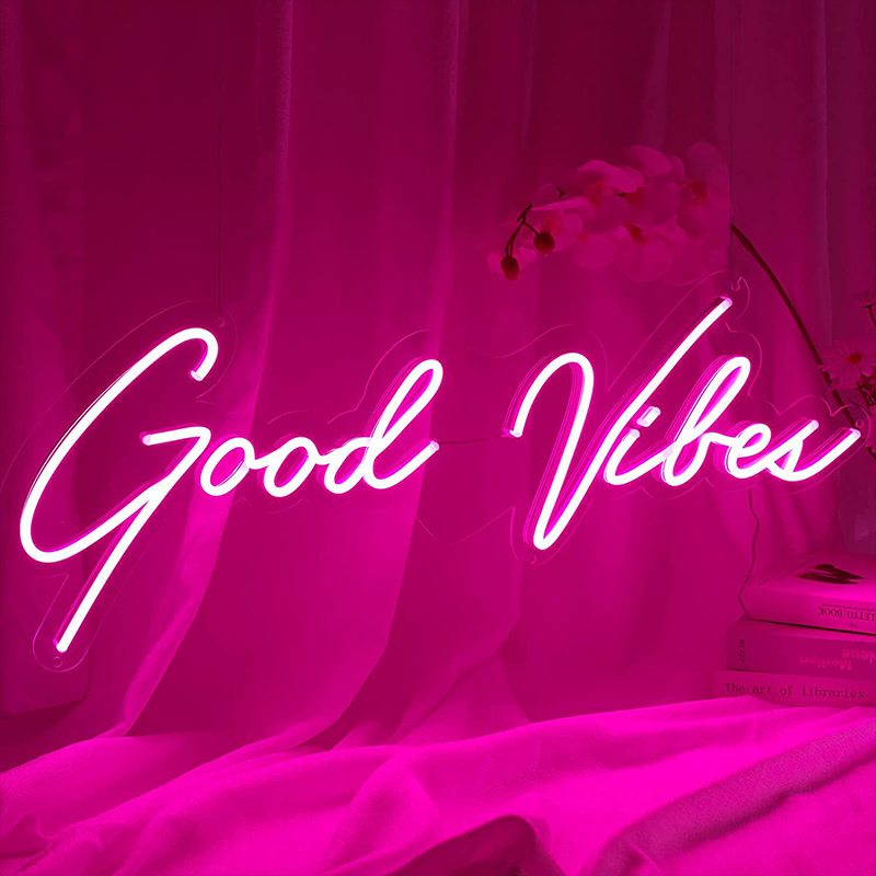 Неоновая настенная лампа Good Vibes Neon Wall Lamp Прозрачный Розовый в Ульяновске | Loft Concept 